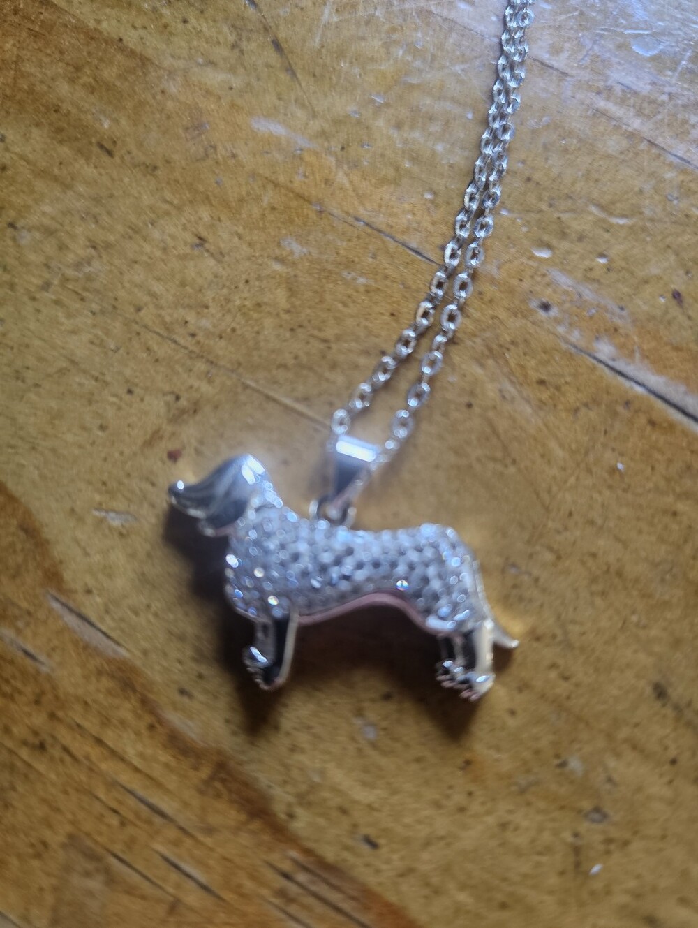 Silver Dog Neclace With White Crystal Stones